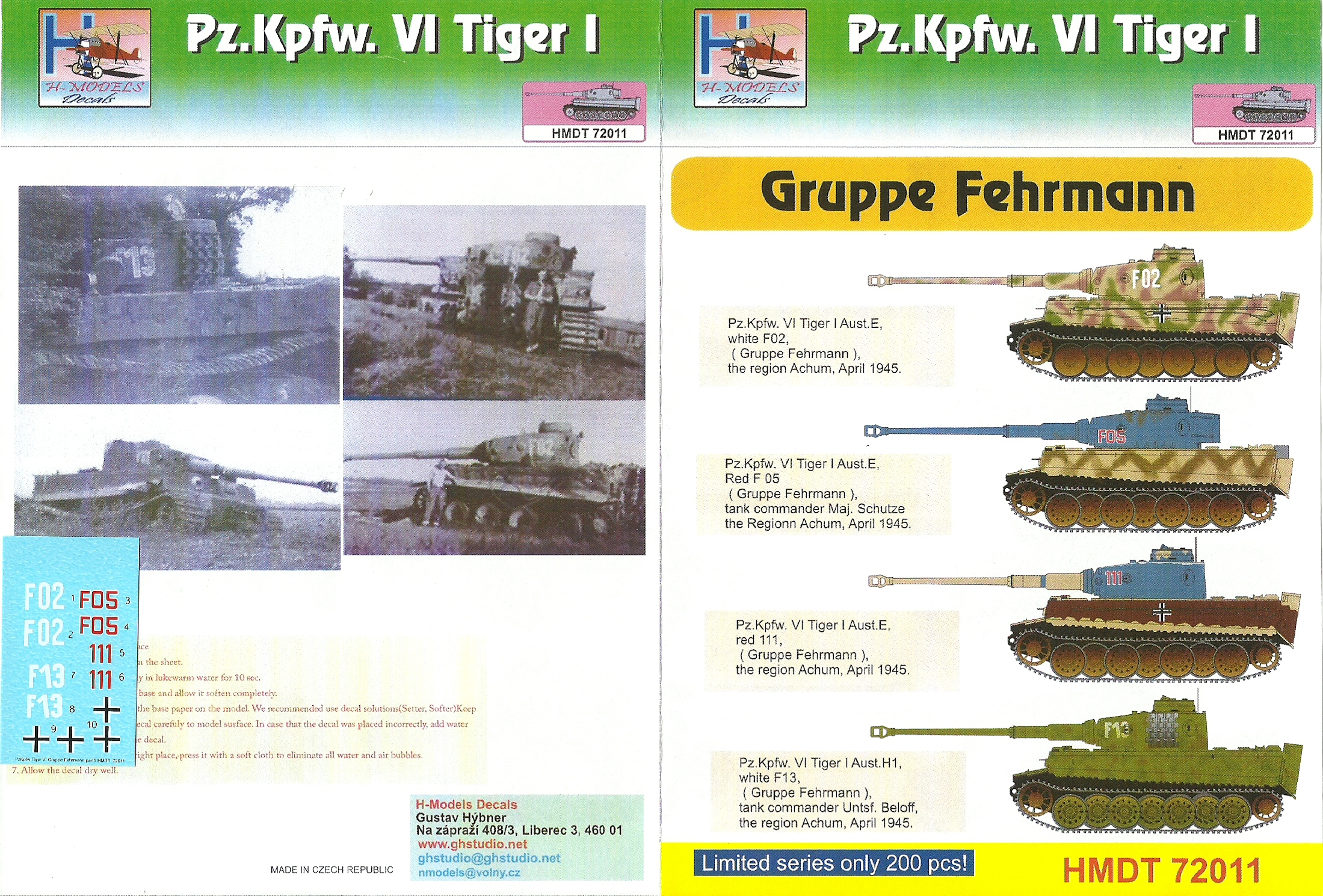 Battle of Normandy Pt 2 sSSPz-Abt 102 H-Models Decals 1//72 Pz Kpfw VI Tiger I