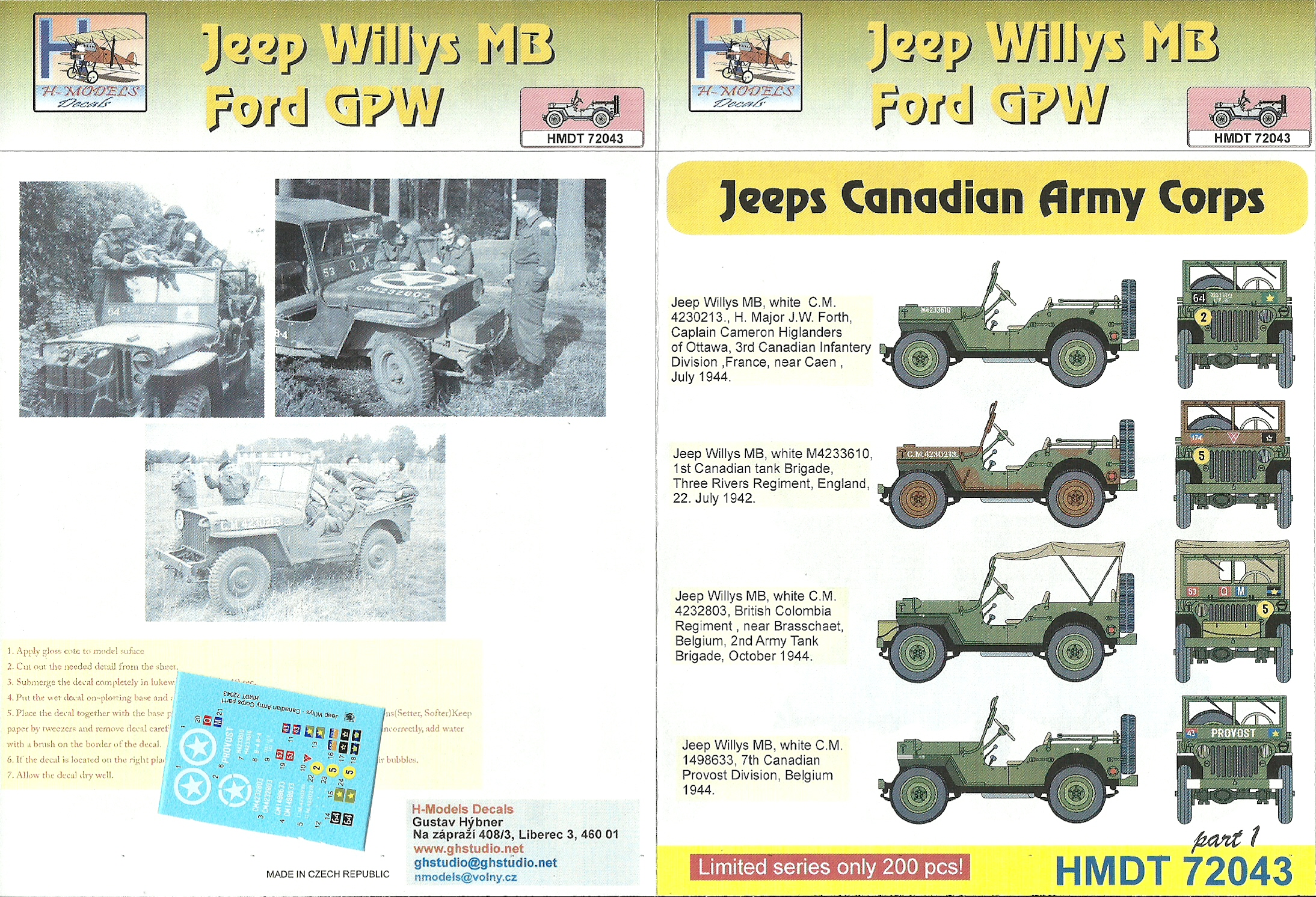 3680 Peddinghaus 1/72 Willys MB Jeep Markings 5 vehic. Instruments & Placards